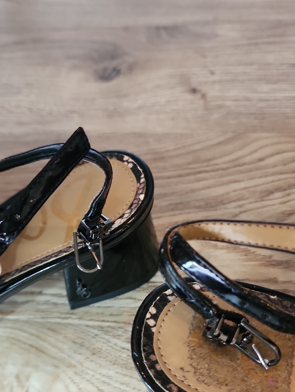Sam Edelman Terra Square Toe Slingback Block Heel Black Patten Leather Shoes - Picture 8 of 16